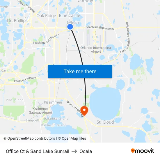 Office Ct & Sand Lake Sunrail to Ocala map