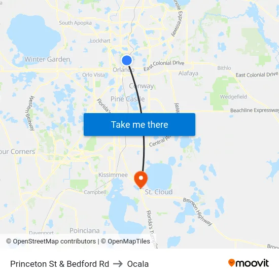 Princeton St & Bedford Rd to Ocala map