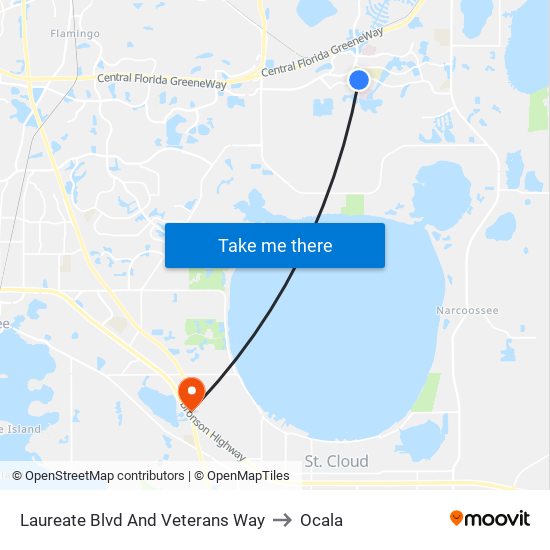 Laureate Blvd And Veterans Way to Ocala map