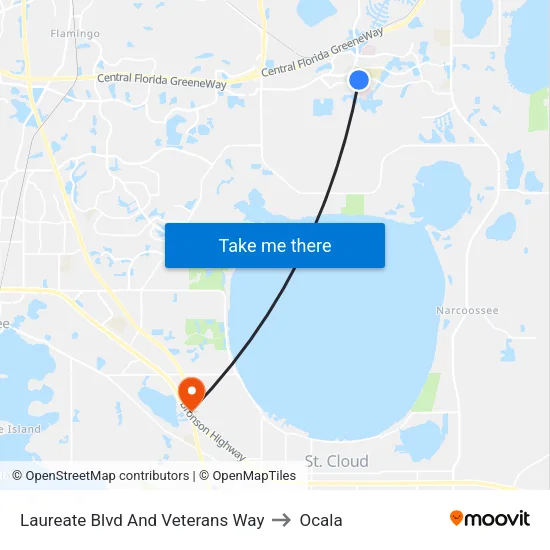 Laureate Blvd And Veterans Way to Ocala map