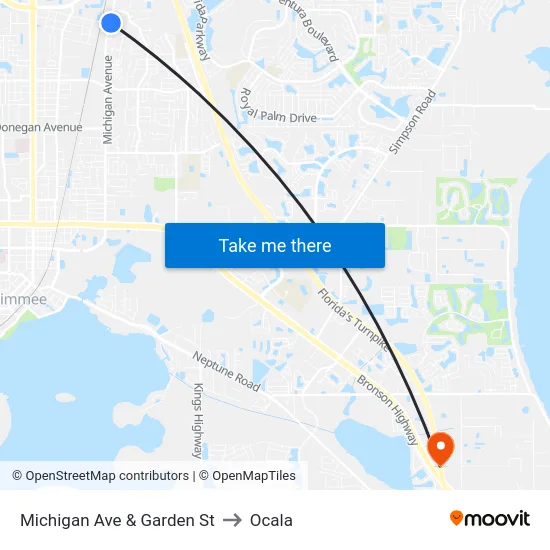 Michigan Ave & Garden St to Ocala map
