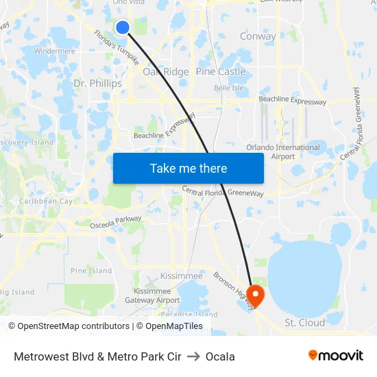 Metrowest Blvd & Metro Park Cir to Ocala map
