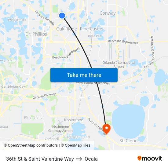 36th St & Saint Valentine Way to Ocala map