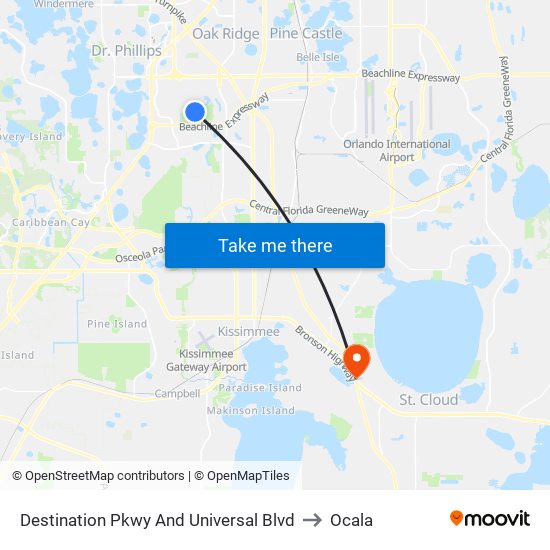 Destination Pkwy And Universal Blvd to Ocala map