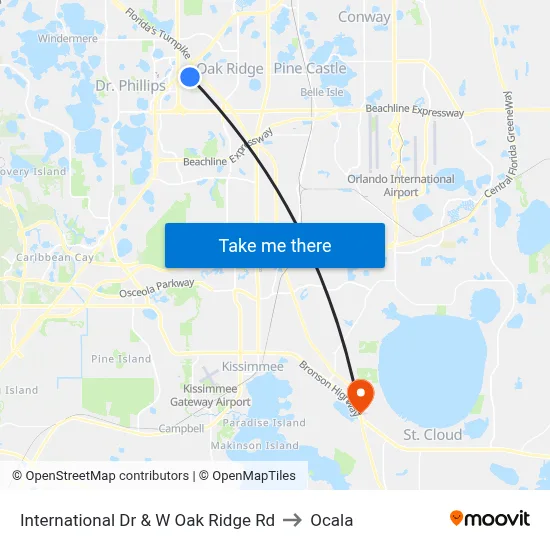 International Dr & W Oak Ridge Rd to Ocala map
