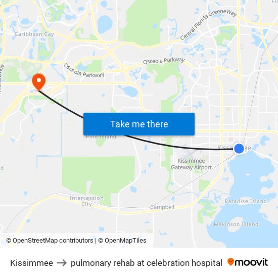 Kissimmee to pulmonary rehab at celebration hospital map