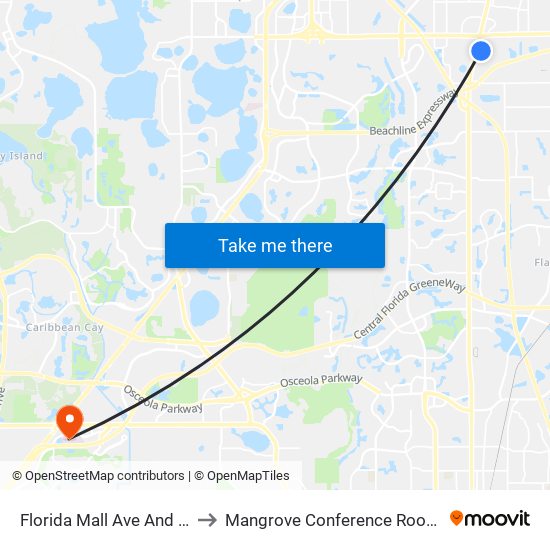 Florida Mall Ave And Crystal Clear Ln to Mangrove Conference Room @ FH Celebration map