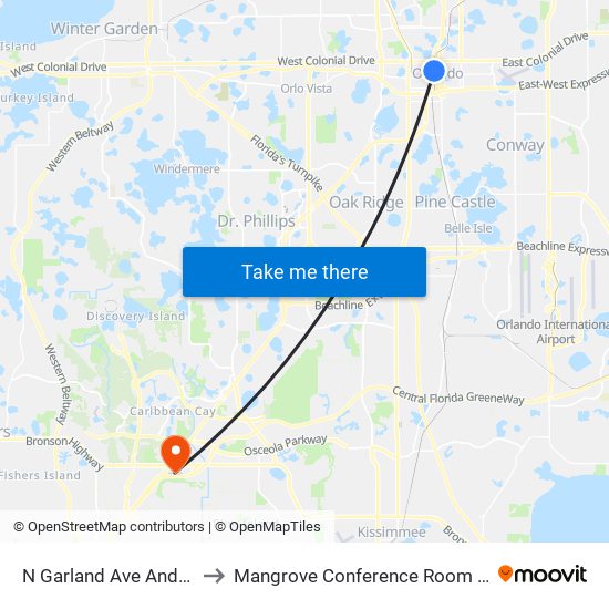 N Garland  Ave And W Amelia  St to Mangrove Conference Room @ FH Celebration map