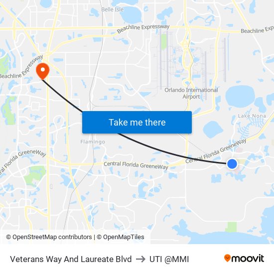 Veterans Way And Laureate Blvd to UTI @MMI map