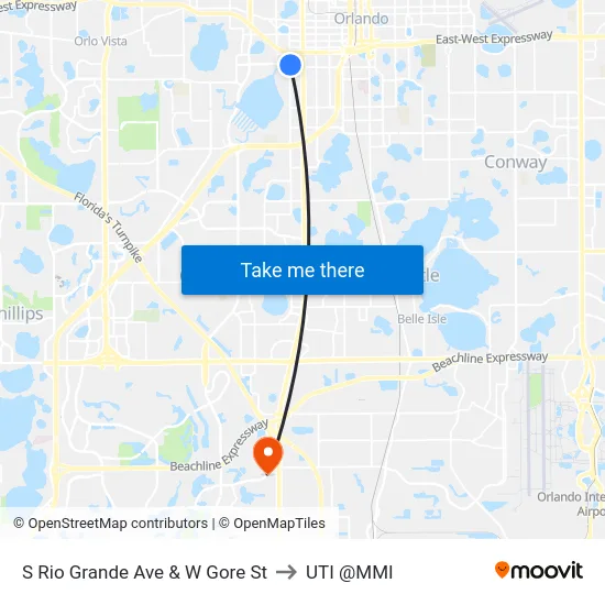 S Rio Grande Ave & W Gore St to UTI @MMI map