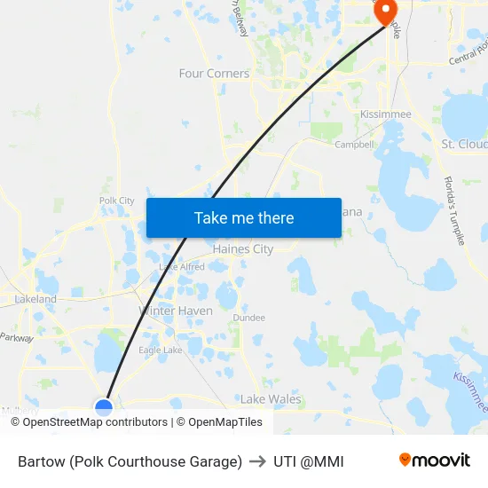 Bartow (Polk Courthouse Garage) to UTI @MMI map