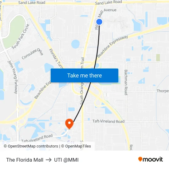 The Florida Mall to UTI @MMI map