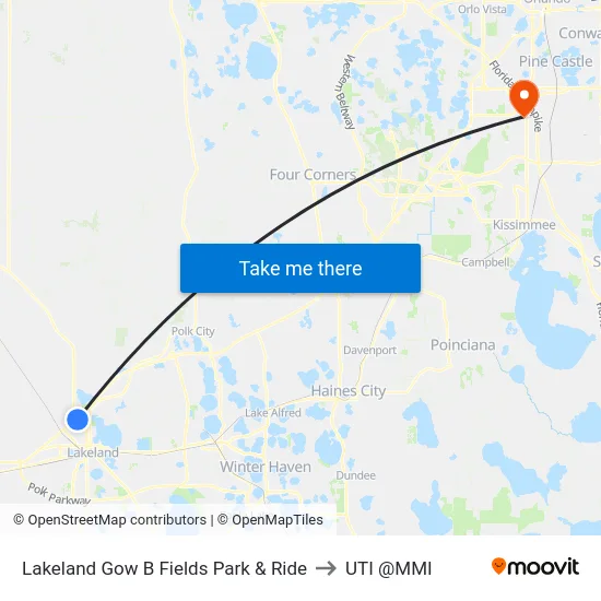 Lakeland Gow B Fields Park & Ride to UTI @MMI map