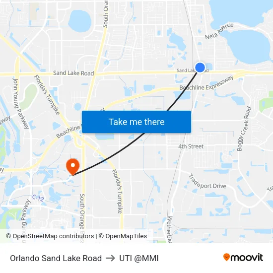 Orlando Sand Lake Road to UTI @MMI map