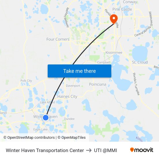 Winter Haven Transportation Center to UTI @MMI map