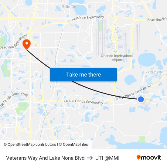 Veterans Way And Lake Nona Blvd to UTI @MMI map