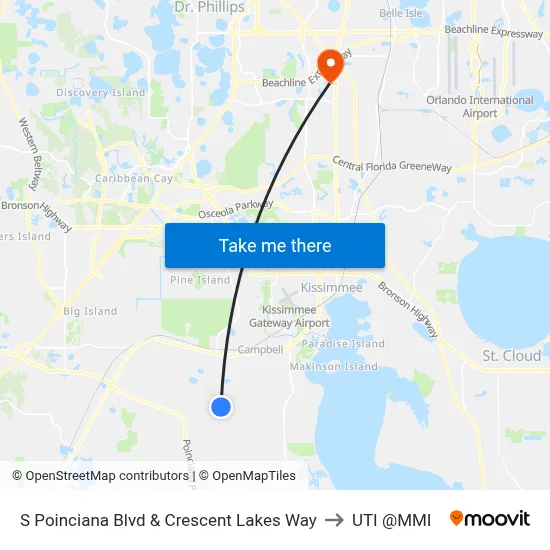S Poinciana Blvd & Crescent Lakes Way to UTI @MMI map