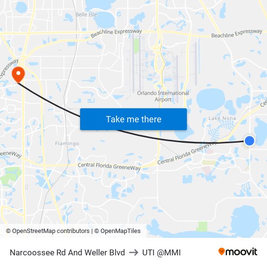 Narcoossee Rd And Weller Blvd to UTI @MMI map