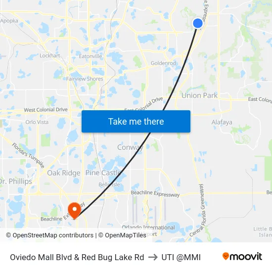 Oviedo Mall Blvd & Red Bug Lake Rd to UTI @MMI map