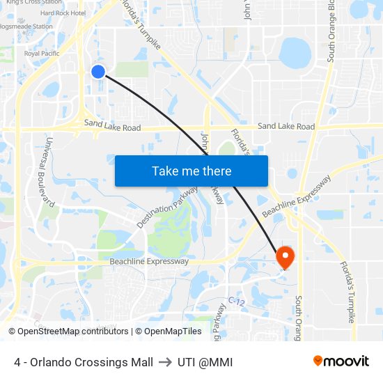 4 - Orlando Crossings Mall to UTI @MMI map