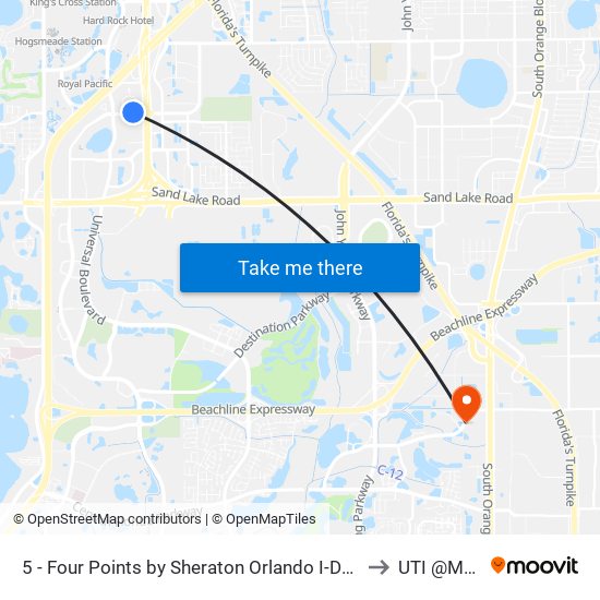 5 - Four Points by Sheraton Orlando I-Drive to UTI @MMI map