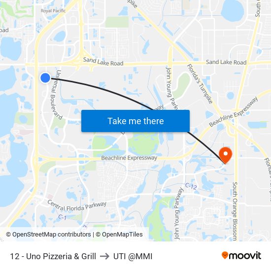 12 - Uno Pizzeria & Grill to UTI @MMI map