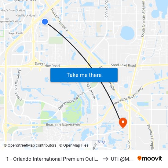 1 - Orlando International Premium Outlets to UTI @MMI map