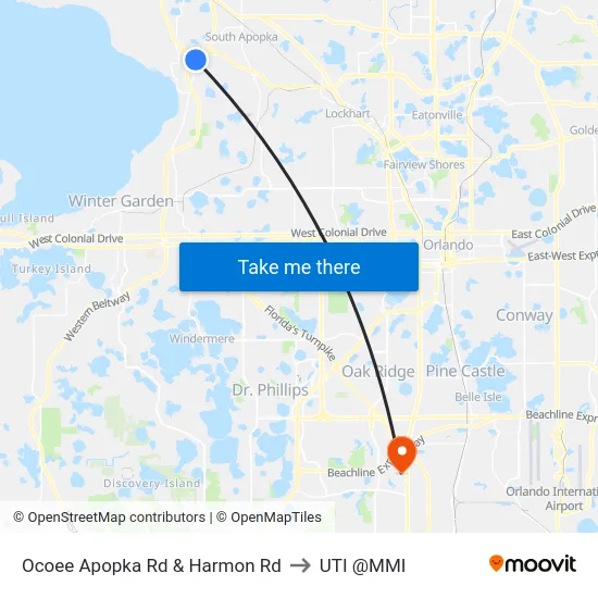 Ocoee Apopka Rd & Harmon Rd to UTI @MMI map