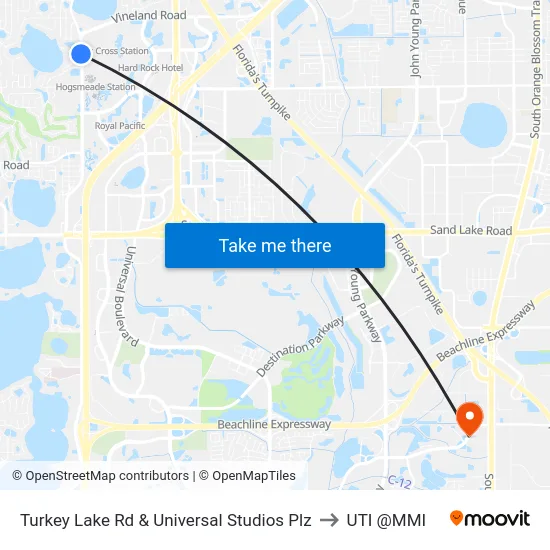 Turkey Lake Rd & Universal Studios Plz to UTI @MMI map