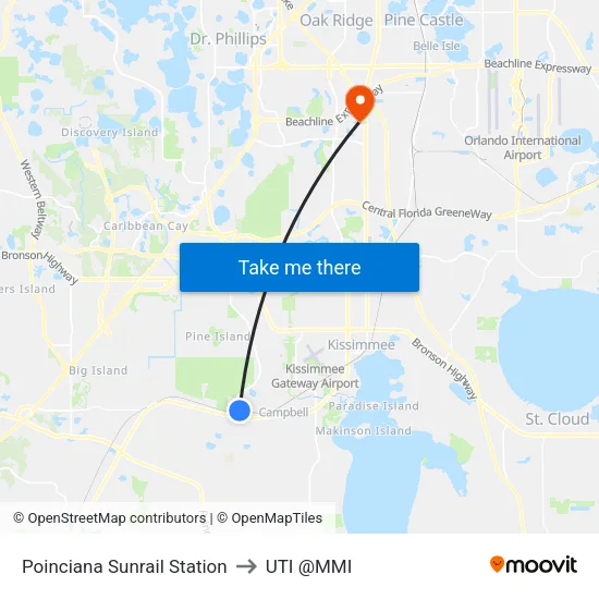 Poinciana Sunrail Station to UTI @MMI map