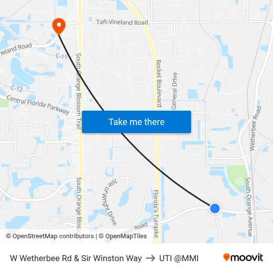 W Wetherbee Rd & Sir Winston Way to UTI @MMI map