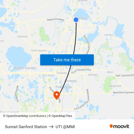 Sunrail Sanford Station to UTI @MMI map