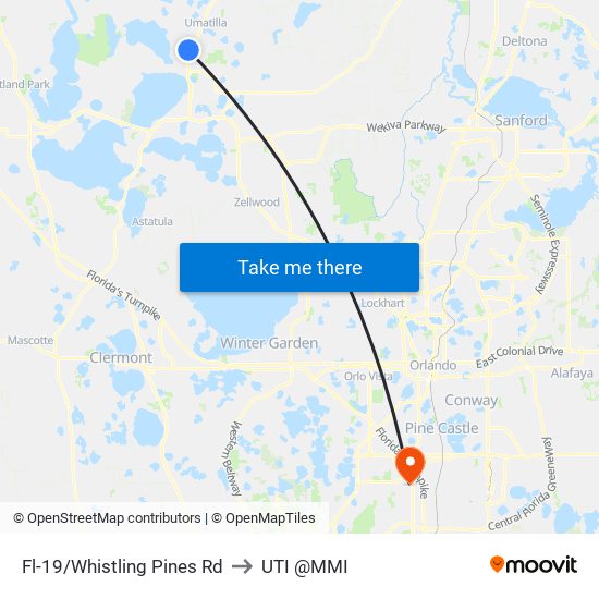 Fl-19/Whistling Pines Rd to UTI @MMI map