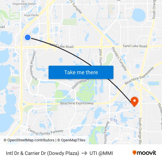 Intl Dr & Carrier Dr (Dowdy Plaza) to UTI @MMI map