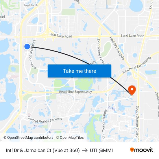 Intl Dr & Jamaican Ct (Vue at 360) to UTI @MMI map