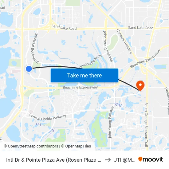 Intl Dr & Pointe Plaza Ave (Rosen Plaza Hotel) to UTI @MMI map