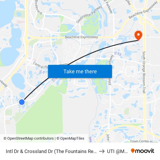 Intl Dr & Crossland Dr (The Fountains Resort) to UTI @MMI map