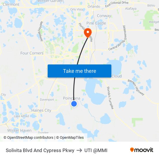 Solivita Blvd And Cypress Pkwy to UTI @MMI map