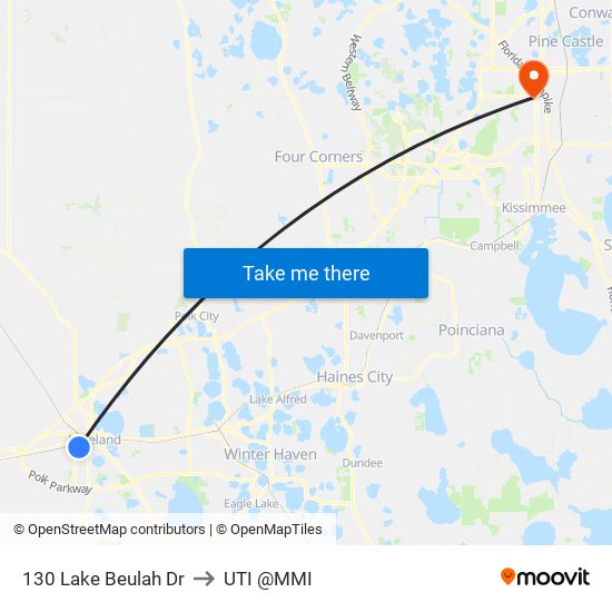 130 Lake Beulah Dr to UTI @MMI map