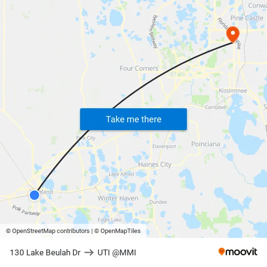 130 Lake Beulah Dr to UTI @MMI map