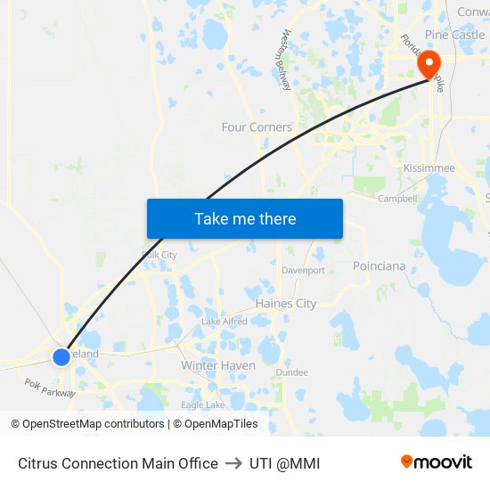 Citrus Connection Main Office to UTI @MMI map