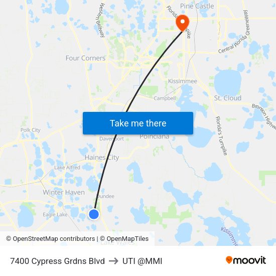 7400 Cypress Grdns Blvd to UTI @MMI map