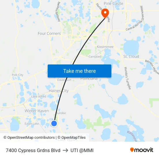 7400 Cypress Grdns Blvd to UTI @MMI map