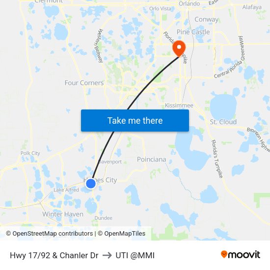 Hwy 17/92 & Chanler Dr to UTI @MMI map