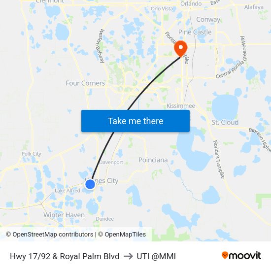 Hwy 17/92 & Royal Palm Blvd to UTI @MMI map