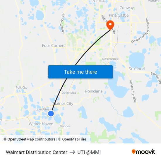 Walmart Distribution Center to UTI @MMI map