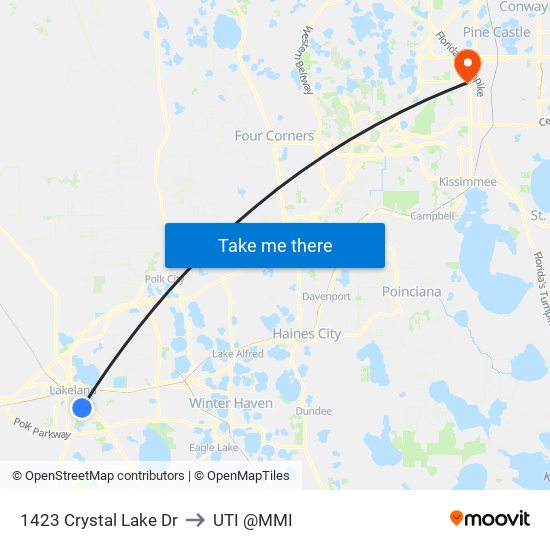 1423 Crystal Lake Dr to UTI @MMI map