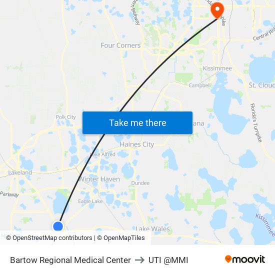 Bartow Regional Medical Center to UTI @MMI map