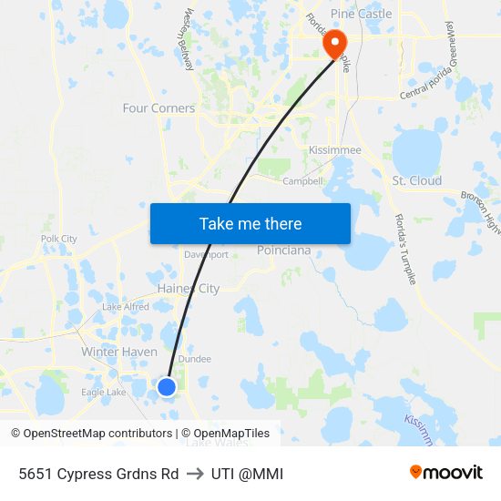 5651 Cypress Grdns Rd to UTI @MMI map