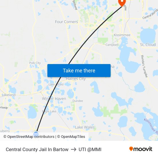 Central County Jail In Bartow to UTI @MMI map